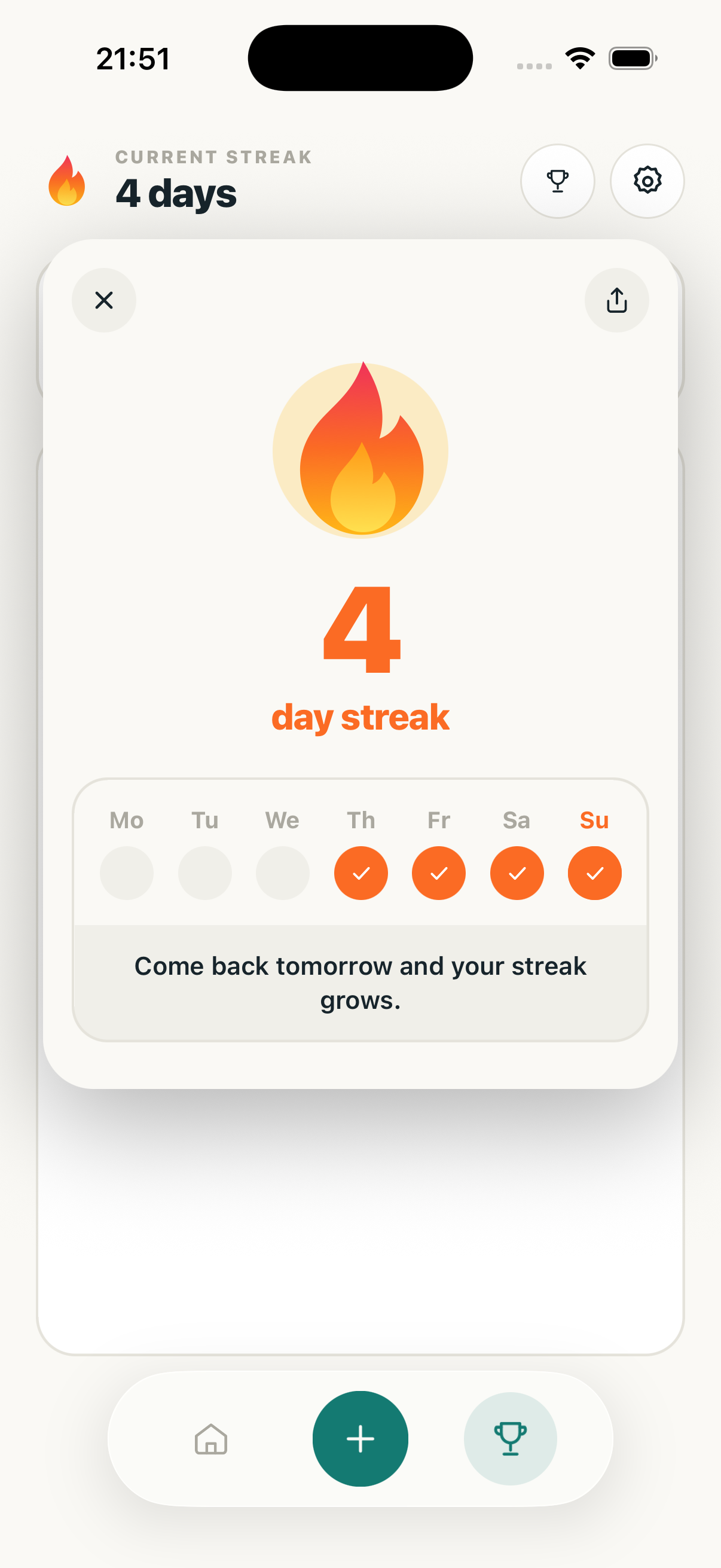 Kaja app showing a four day learning streak